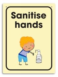 SIGN DURUS 225X300MM SCHOOL WALL SANITISE HANDS YELLOW