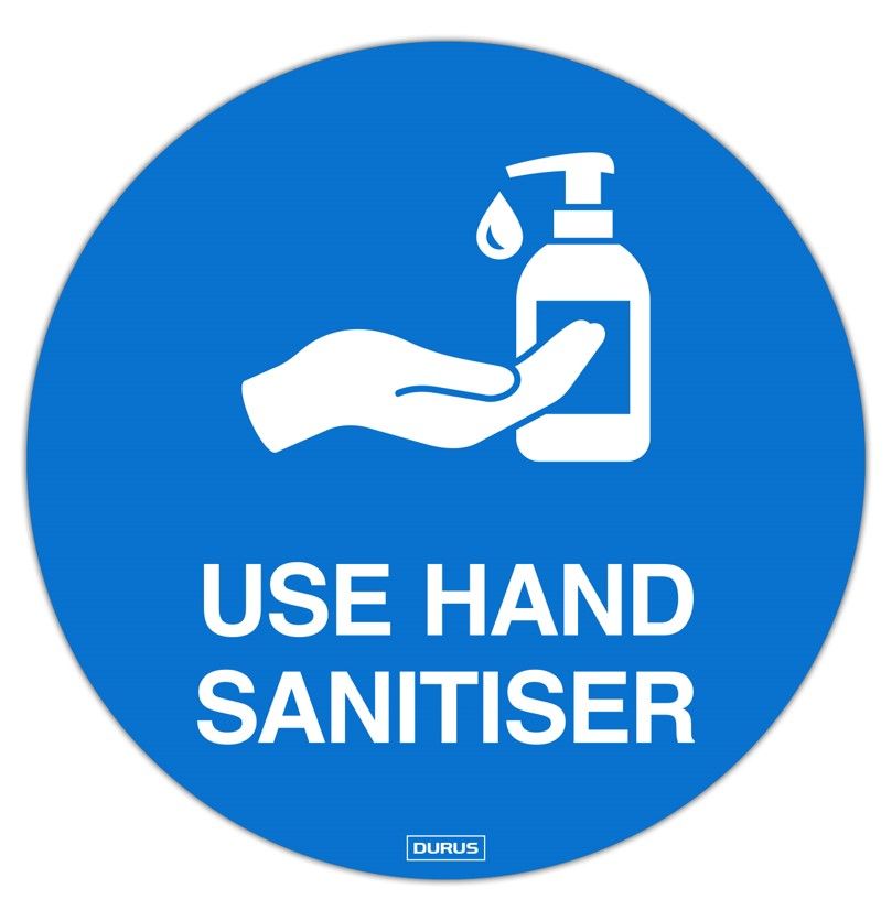 ADHESIVE DURUS 250MM DIAMETER FLOOR USE HAND SANITISER BLUE AND WHITE