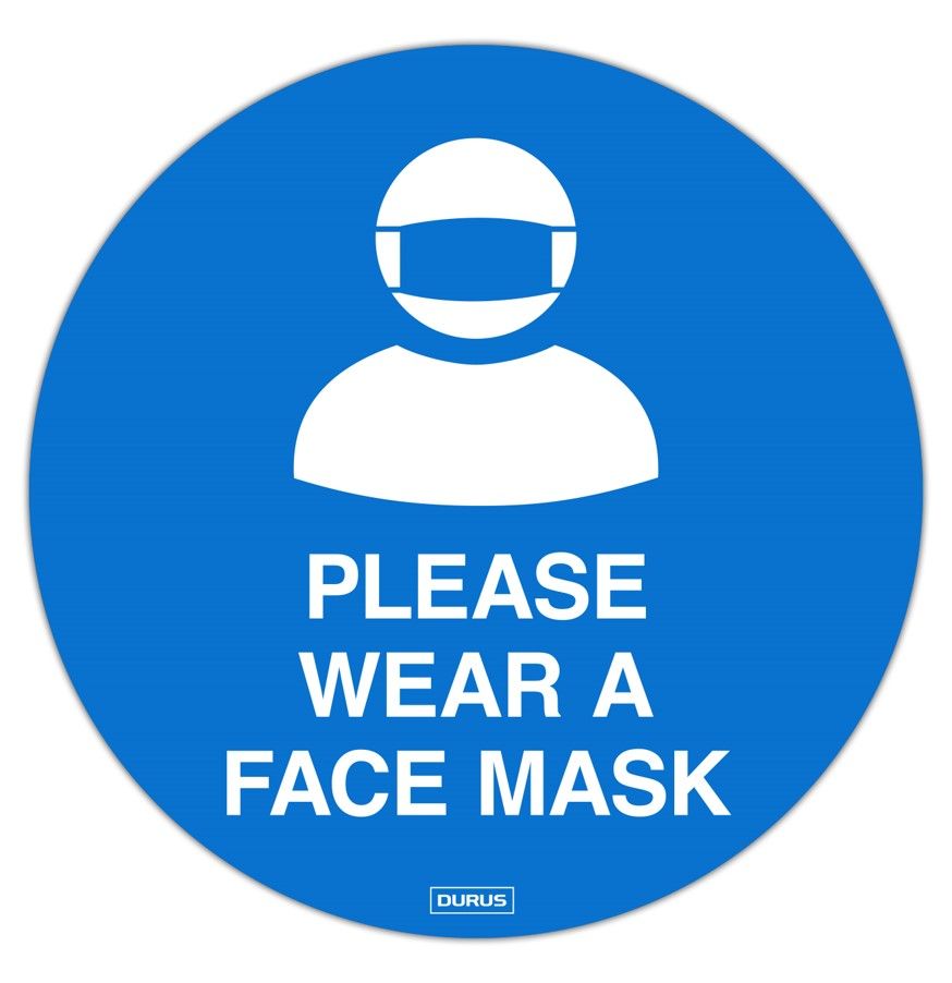 ADHESIVE DURUS 250MM DIAMETER FLOOR WEAR A FACE MASK BLUE AND WHITE