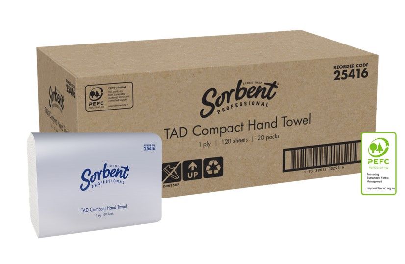 HAND TOWEL SORBENT PROFESSIONAL 1PLY 120S TAD COMPACT WHITE