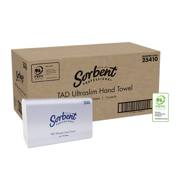 HAND TOWEL SORBENT PROFESSIONAL 1PLY 150S TAD ULTRASLIM WHITE