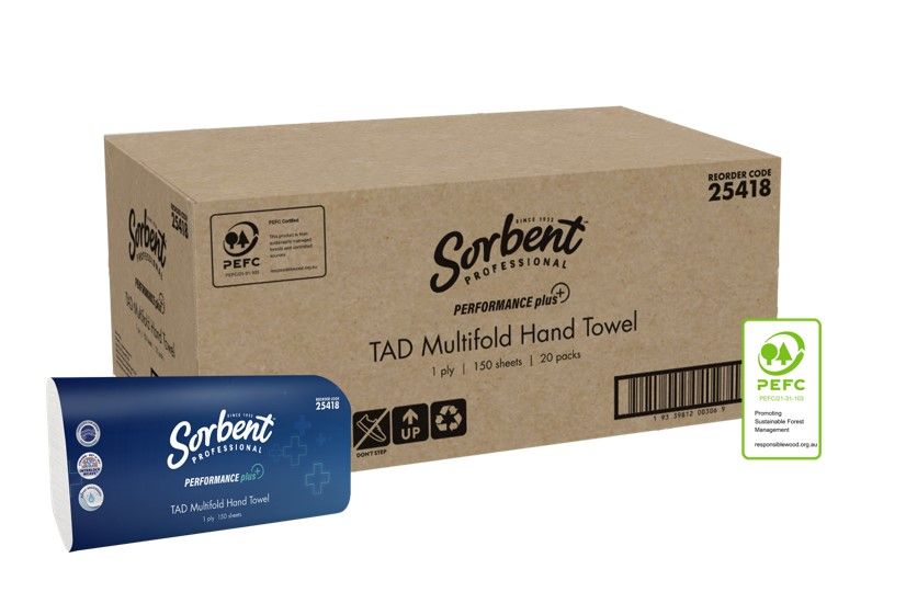 HAND TOWEL SORBENT PRO PERFORMANCE PLUS 1 PLY 150S TAD MULTIFOLD WHITE