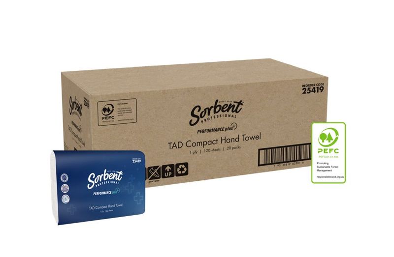 HAND TOWEL SORBENT PRO PERFORMANCE PLUS 1 PLY 120S TAD COMPACT WHITE