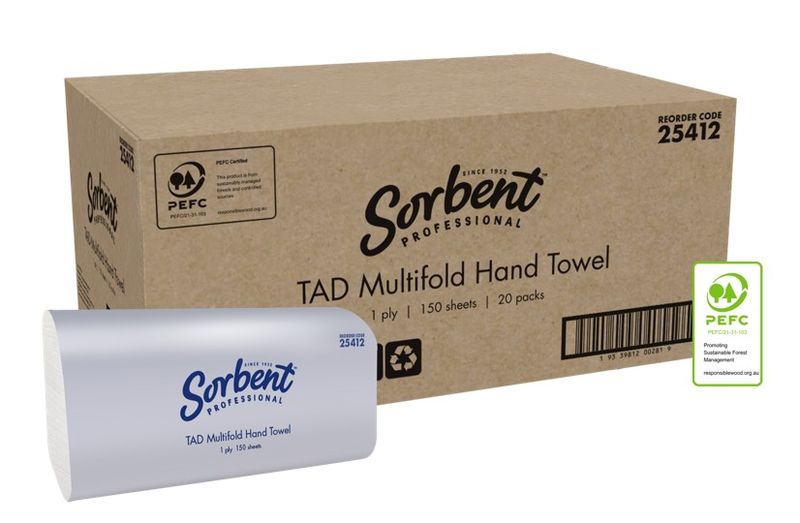 HAND TOWEL SORBENT PROFESSIONAL 1PLY 150S TAD MULTIFOLD WHITE