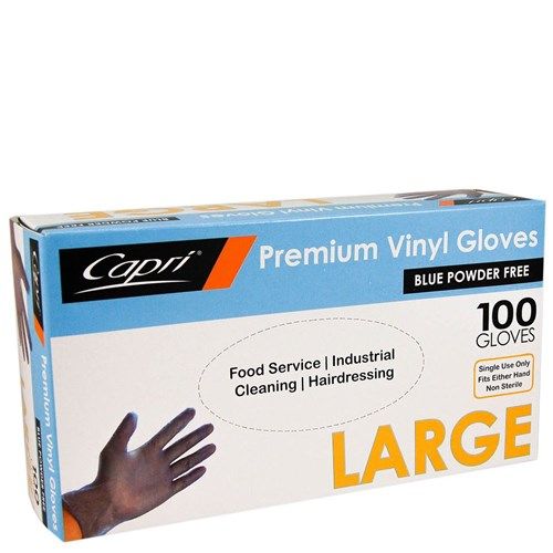 GLOVES CAPRI VINYL POWDER FREE BLUE LARGE BX100
