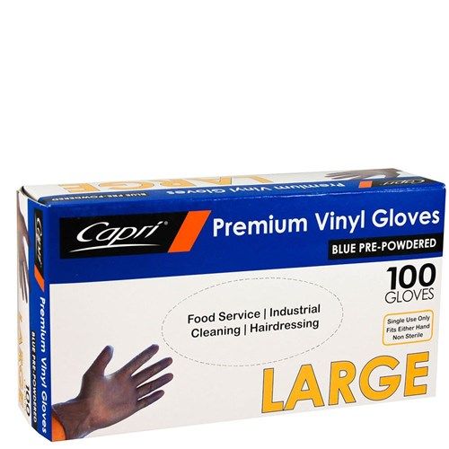 GLOVES CAPRI VINYL POWDERED BLUE LARGE BX100
