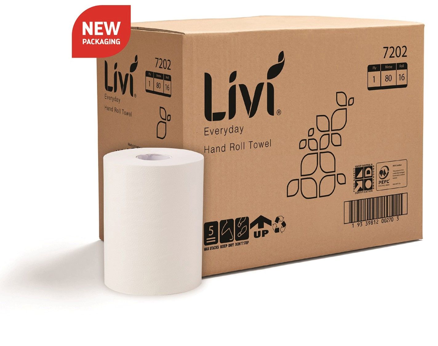 PAPER TOWEL ROLL LIVI BASICS 1PLY 80M