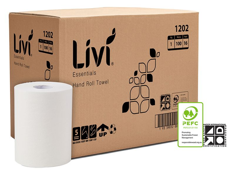 PAPER TOWEL ROLL LIVI ESSENTIALS 100M 1PLY