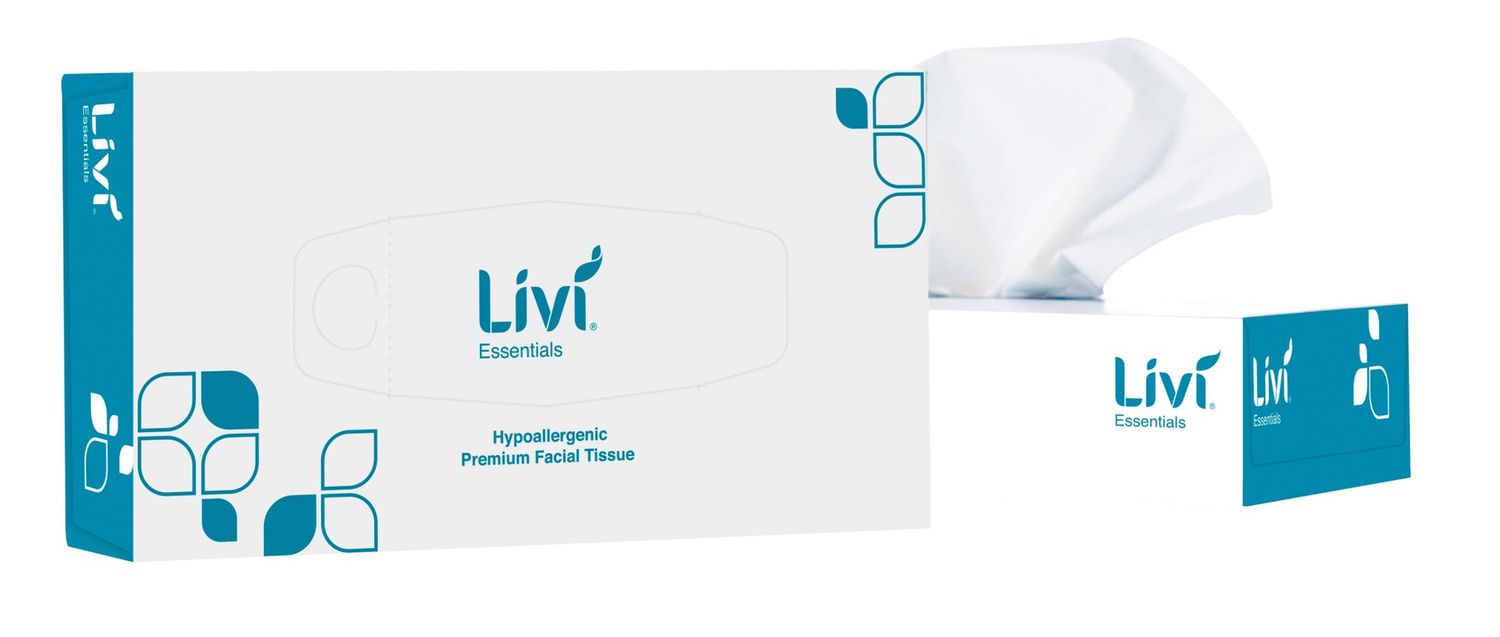 FACIAL TISSUE LIVI ESSENTIALS HYPOALLERGENIC 2PLY 100S