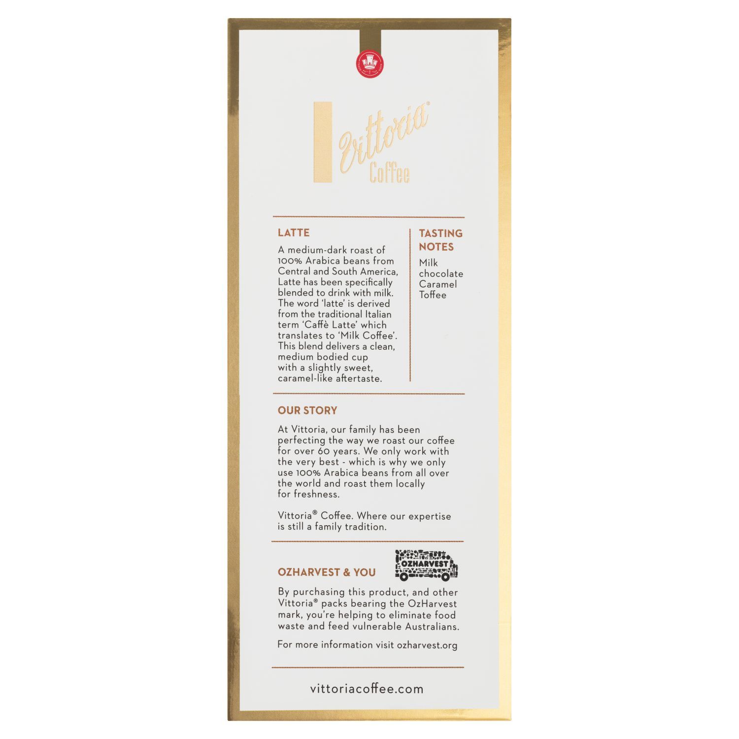 COFFEE CAPS VITTORIA 10'S NESPRESSO COMPATIBLE LATTE