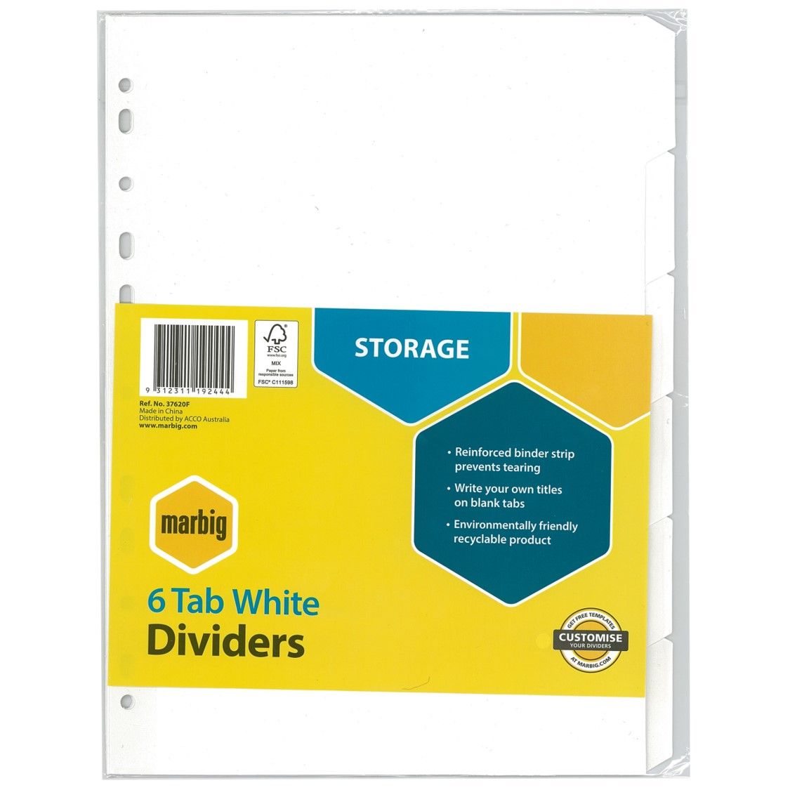 DIVIDERS MARBIG A4 MANILLA 6 TAB WHITE