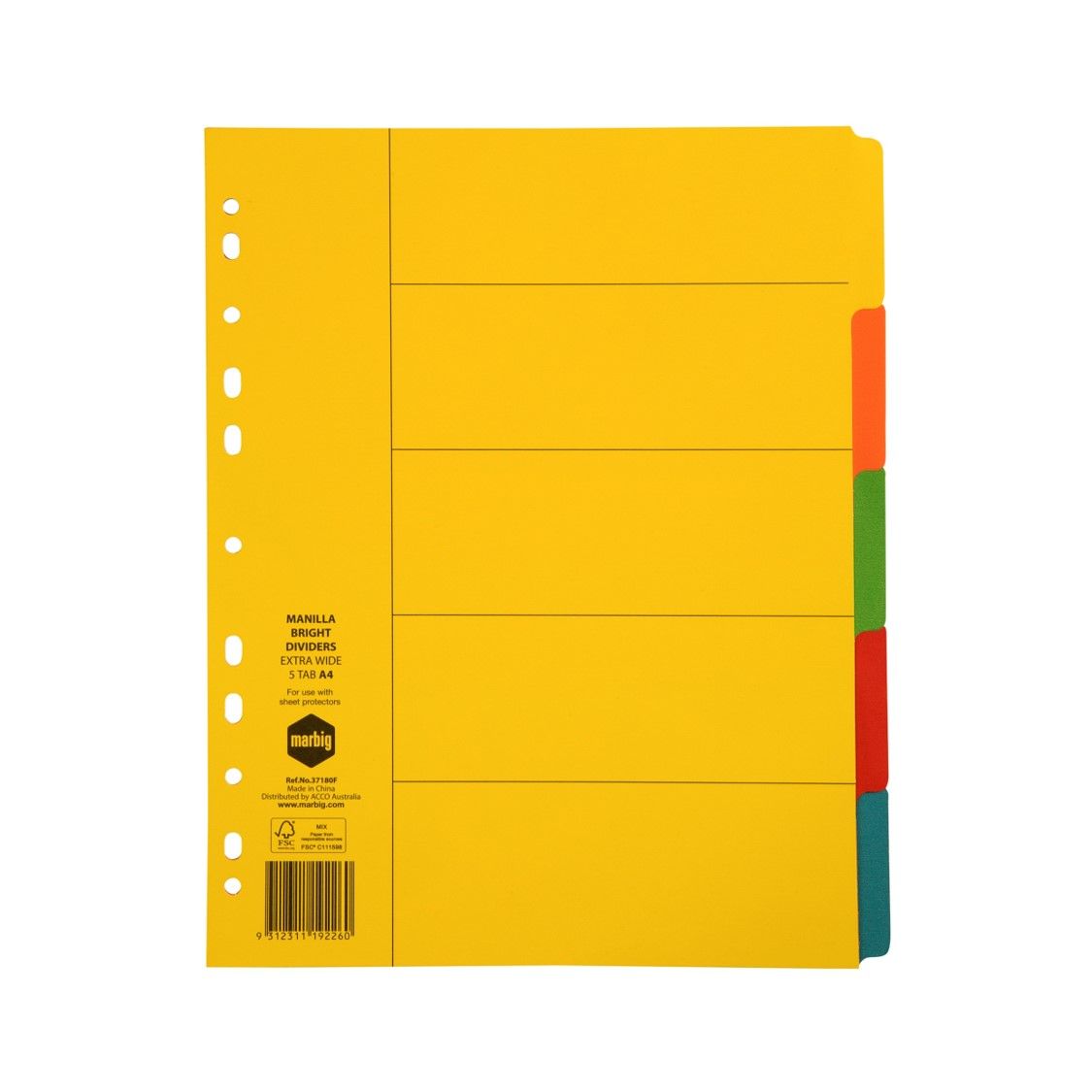 DIVIDERS MARBIG A4 MANILLA 5 TAB EXTRA WIDE BRIGHTS