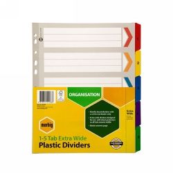 DIVIDERS MARBIG A4 BOARD 1-5 REINFORCED TAB EXTRA WIDE