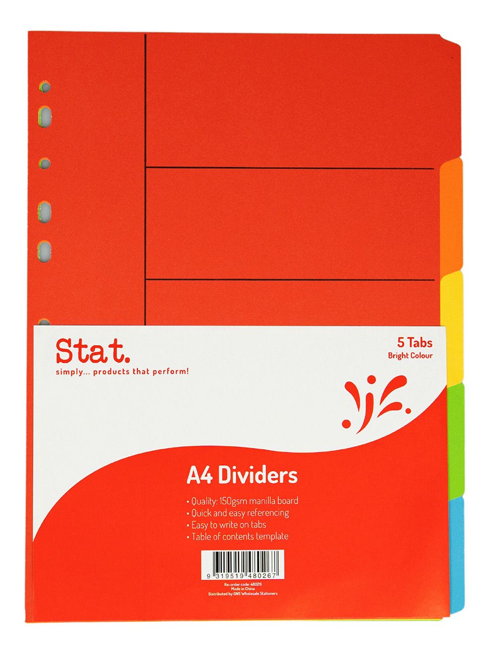 DIVIDERS STAT A4 BRIGHT COLOURS MANILLA 5 TAB