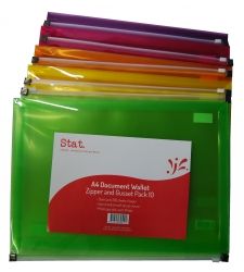 DOCUMENT WALLET STAT A4 PP W/ZIP GUSSET ASST PK10