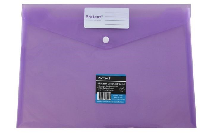 DOCUMENT WALLET PROTEXT A4 PP BUTTON CLOSURE PURPLE