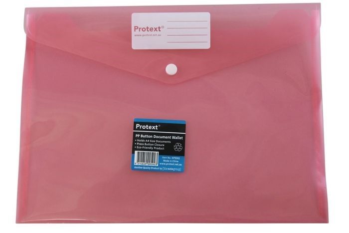 DOCUMENT WALLET PROTEXT A4 PP BUTTON CLOSURE PINK