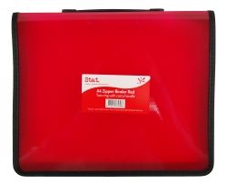 BINDER STAT A4 2R ZIPPER W/HANDLE RED
