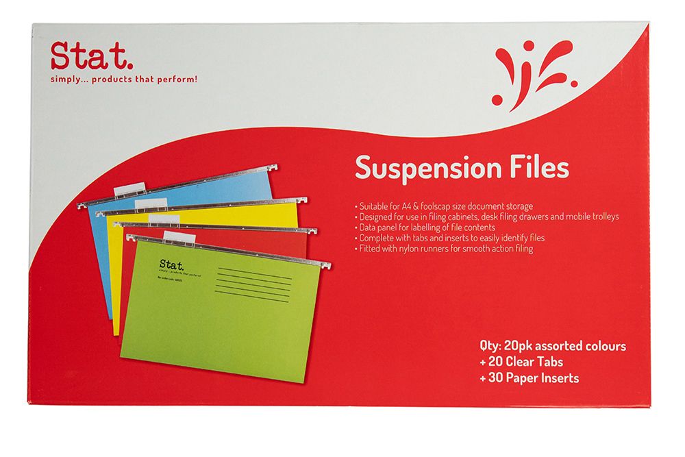 SUSPENSION FILE STAT FC INC INDEX & INSERT PAPER ASST COLOURS PK20