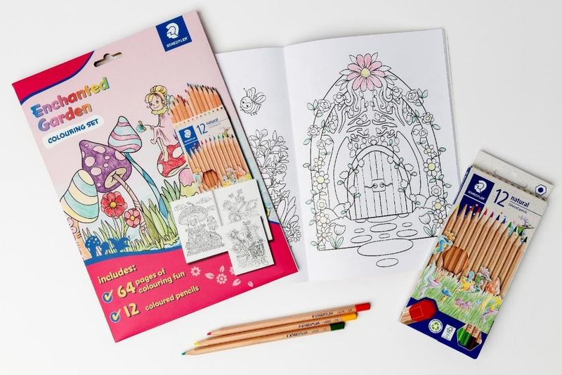 COLOURING BOOK STAEDTLER 64P INCL PK12 COL PENCILS ENCHANTED GARDEN