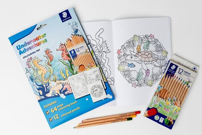 COLOURING BOOK STAEDTLER 64P INCL PK12 COL PENCILS UNDERWATER ADVENTURES
