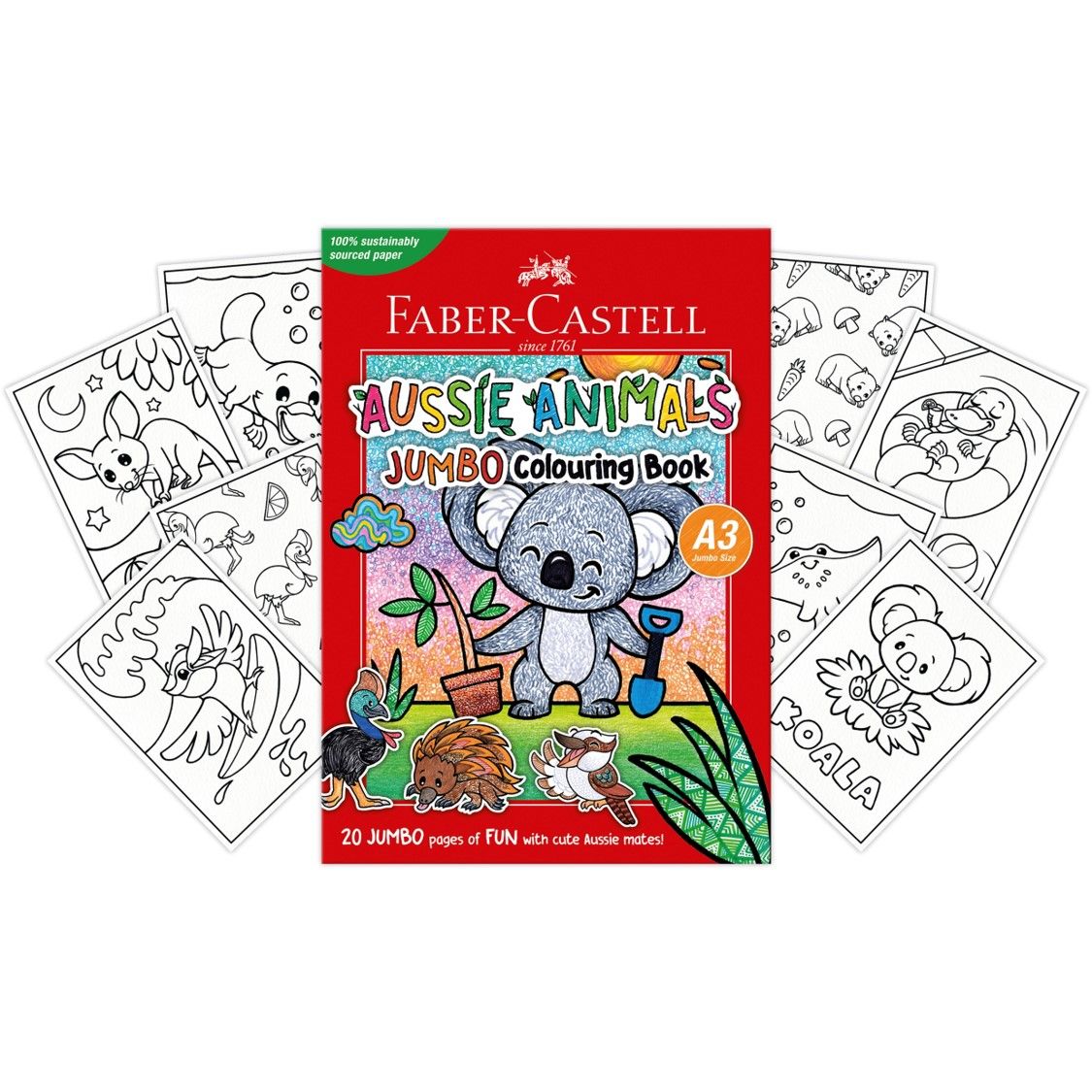 BOOK COLOURING FABER CASTELL A3 AUSSIE ANIMALS 20 PAGES
