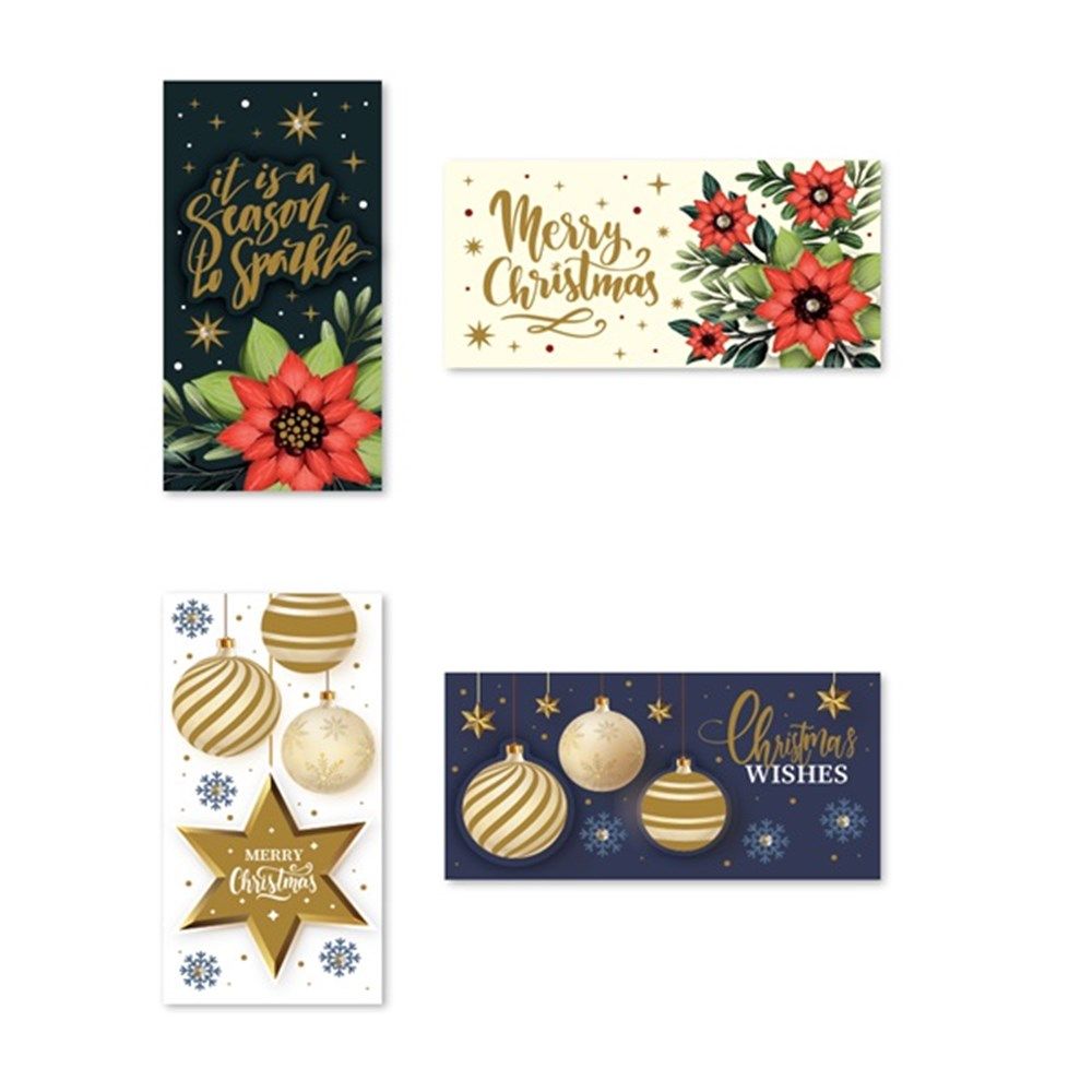 CARDS XMAS 90X180MM HANDMADE FOIL & GLITTER TIPS BX6