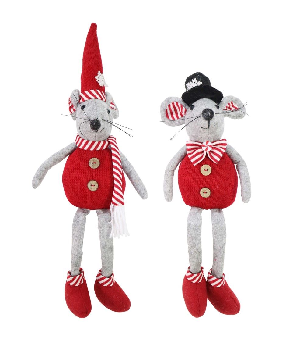 ORNAMENT XMAS 40CM KNITTED MOUSE DANGLY LEGS ASST