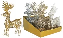 XMAS DECO GLITTER WIRE REINDEER 4 ASST