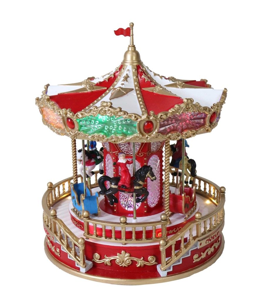 MUSICAL XMAS 28X23X23CM LED CAROUSEL SPIN AND FLASH