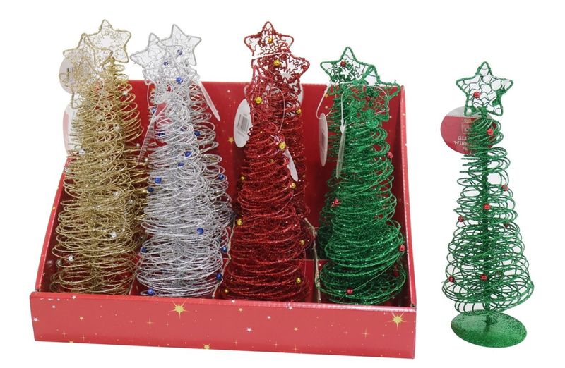 XMAS DECO GLITTER WIRE 25CM TREE SPIRAL 4 ASST