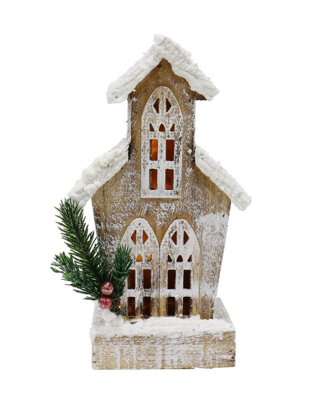 XMAS HERITAGE 11X8X25CM LED SNOWY HOUSE 2XAA BATT NOT INCL