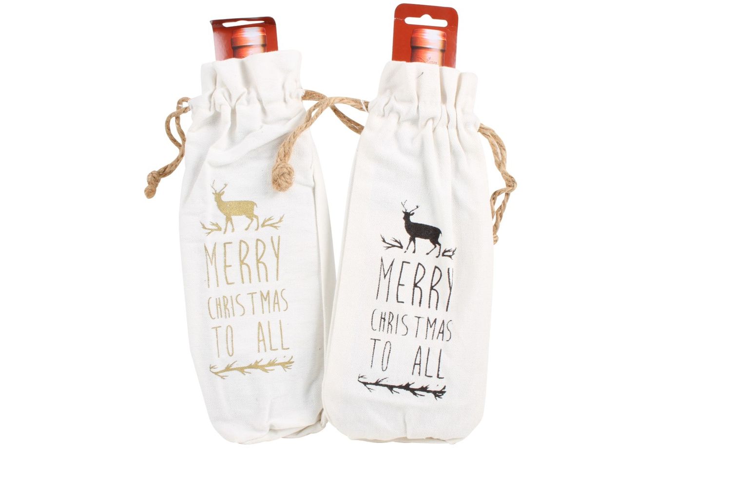 GIFT BAG XMAS 31X12CM CANVAS BOTTLE 2 ASST