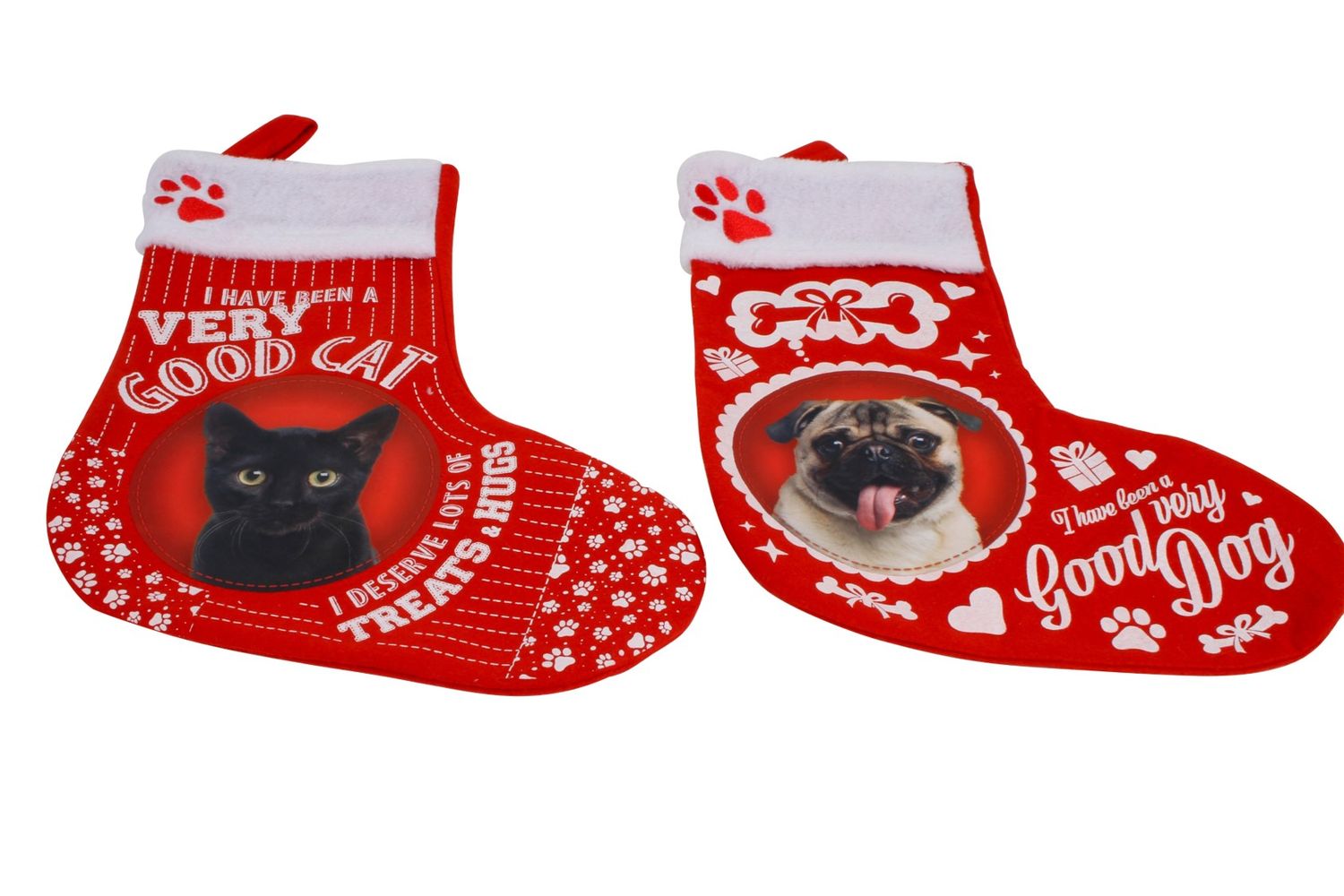 PET STOCKING XMAS 40X30CM PHOTO PRINT 2 ASST
