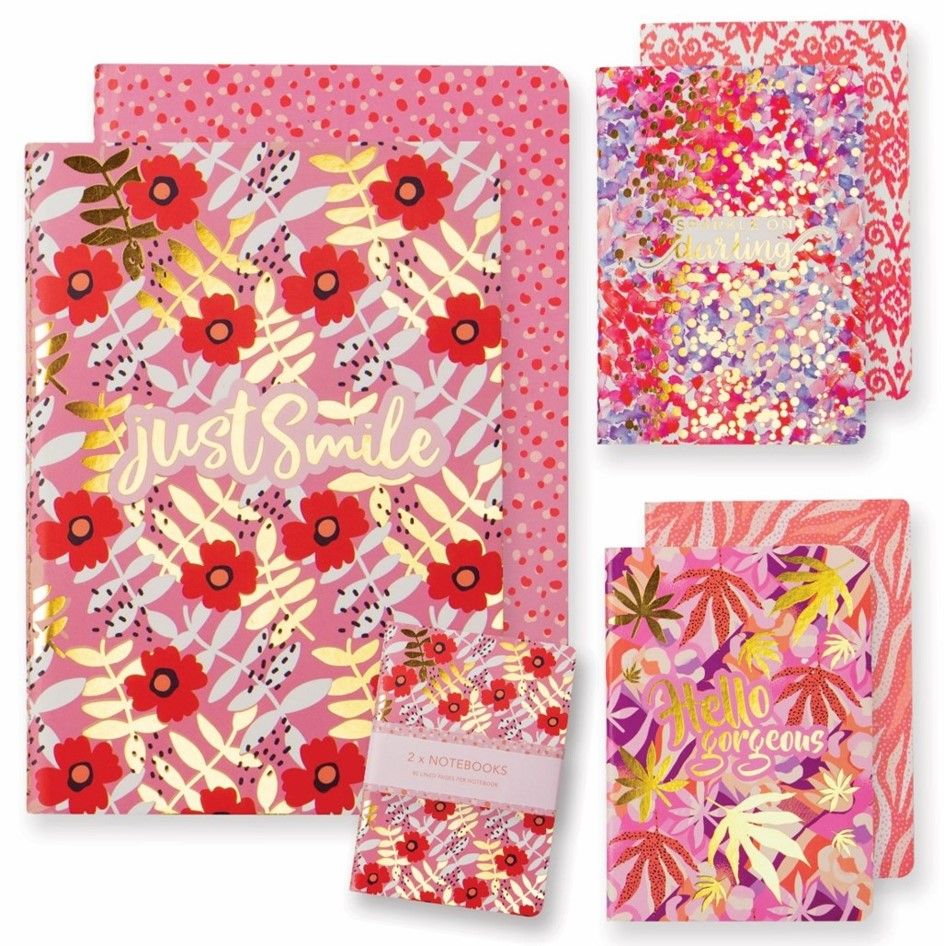 GIFT NOTEBOOK SUDA A6 SOFT COVER SET OF 2  80PG - 3 ASST DESIGNS