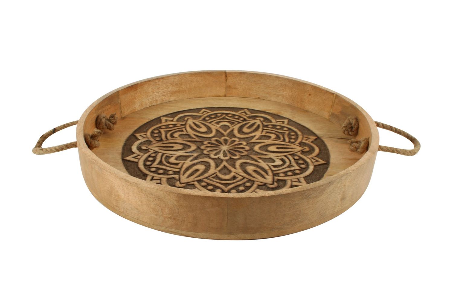 GIFT GNS VINTAGE JUNGLE HARMONY MANGO WOOD ROUND TRAY 46X46X7CM