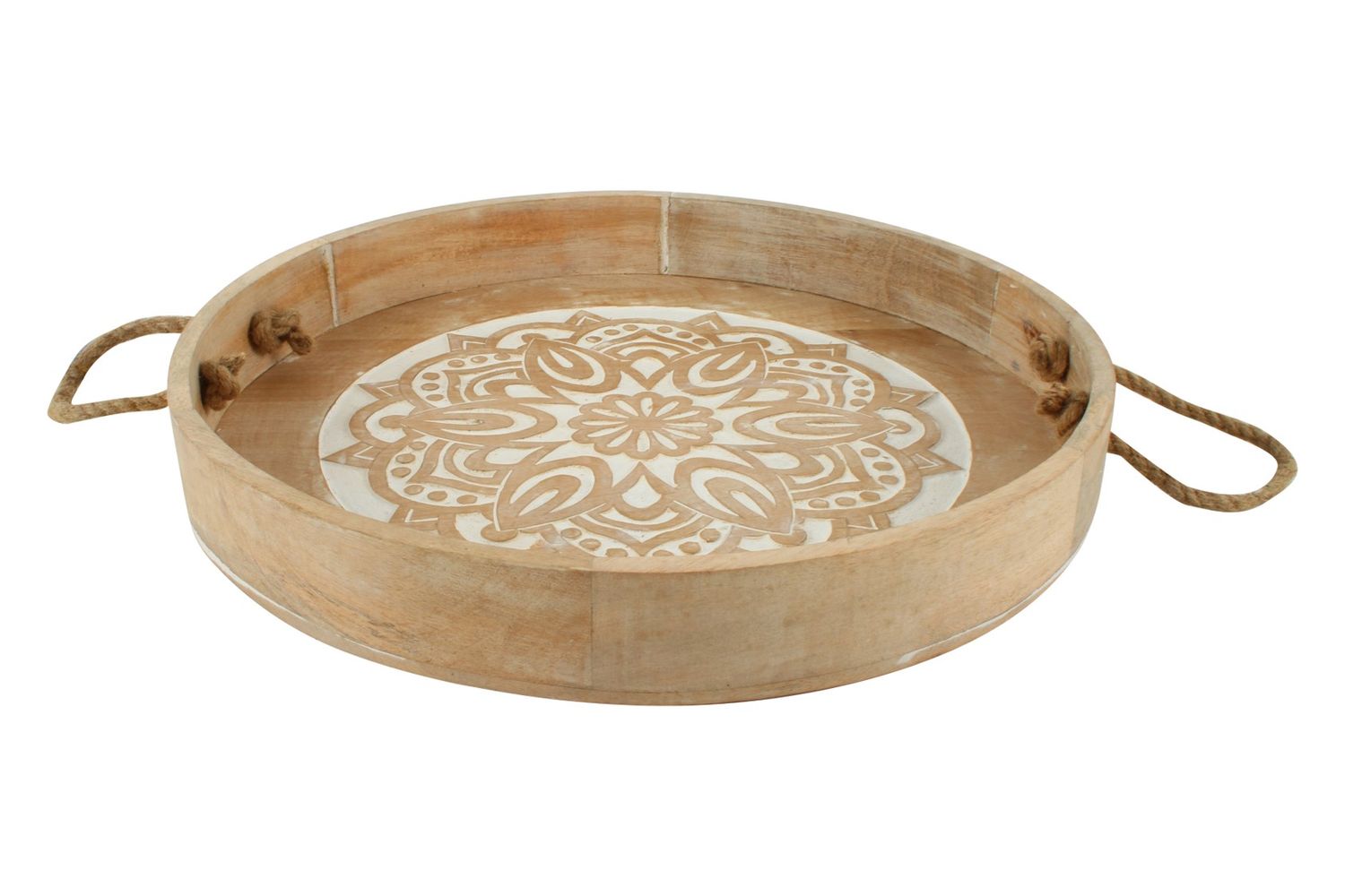 GIFT GNS VINTAGE JUNGLE PEACE MANGO WOOD ROUND TRAY 46X46X7CM