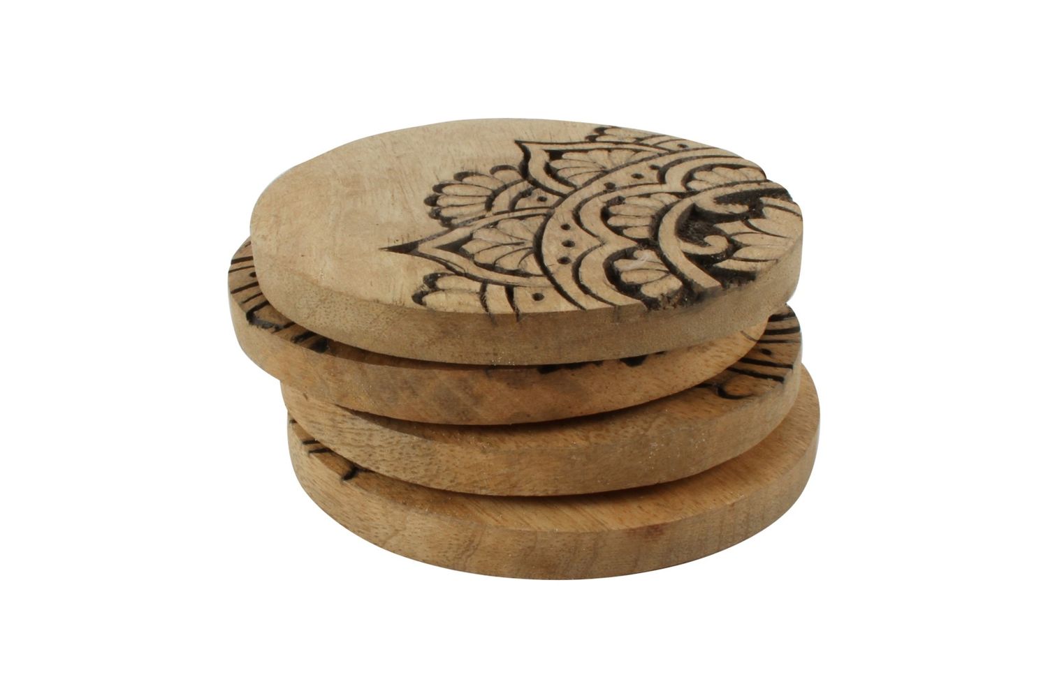 GIFT GNS VINTAGE JUNGLE HARMONY MANGO WOOD S4 ROUND COASTERS 10X10X4CM