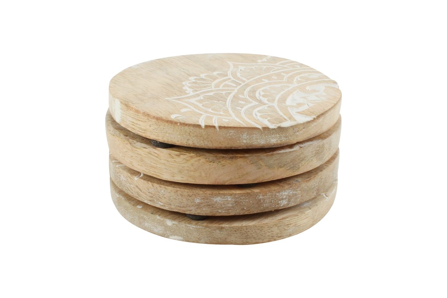 GIFT GNS VINTAGE JUNGLE PEACE MANGO WOOD S4 ROUND COASTERS 10X10X4CM