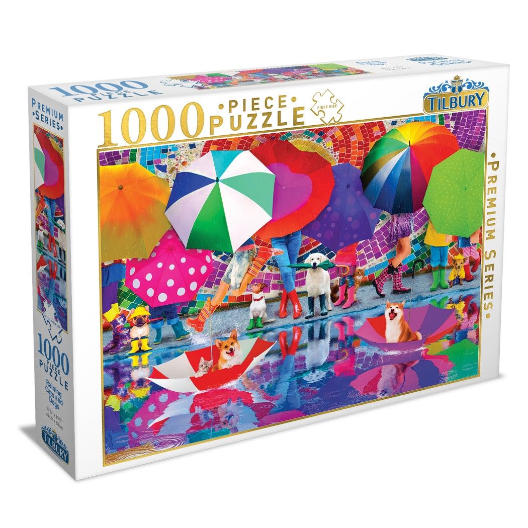 JIGSAW PUZZLE TILBURY PREMIUM 1000PCE RAINING CATS AND DOGS