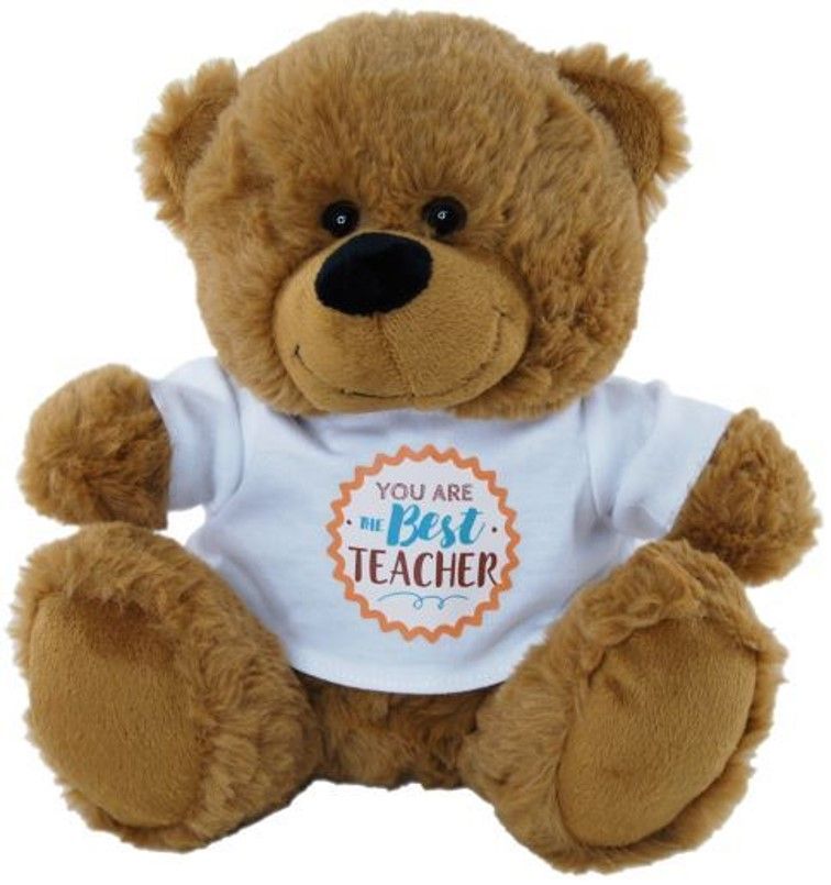 SOFT TOY ELKA 23CM BEAR BEST TEACHER SHIRT BROWN