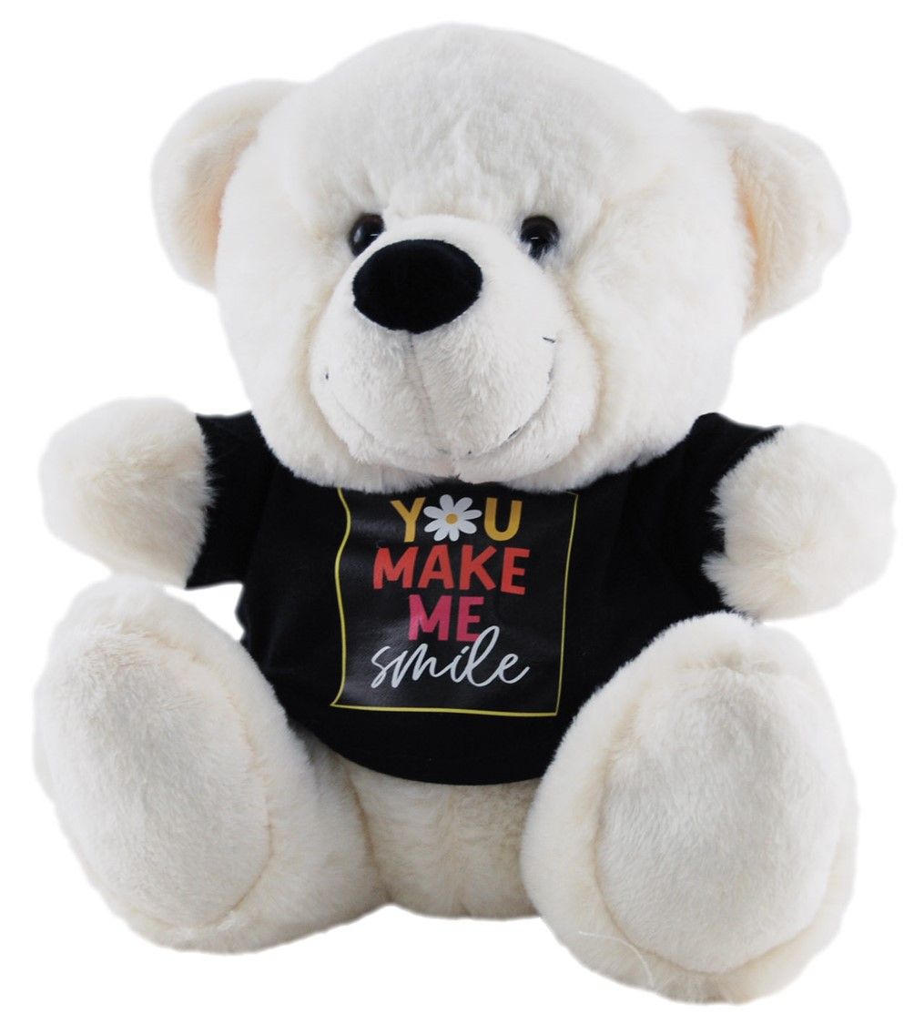 SOFT TOY ELKA 23CM BEAR MAKE ME SMILE TSHIRT WHITE