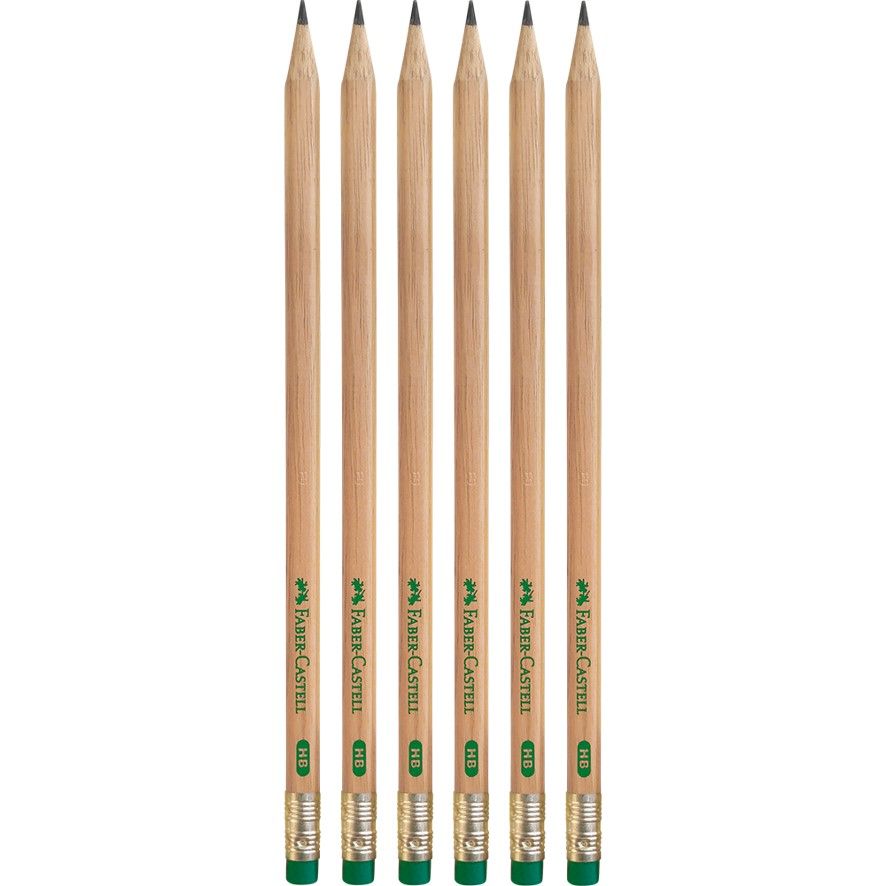 PENCIL GRAPHITE FABER-CASTELL NATURAL ERASER TIP HB BX6