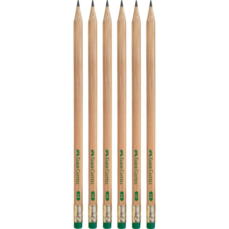 PENCIL GRAPHITE FABER-CASTELL NATURAL ERASER TIP 2B BX6