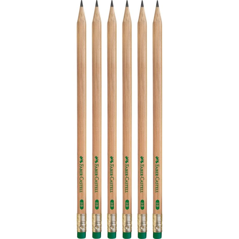 PENCIL GRAPHITE FABER-CASTELL NATURAL ERASER TIP 2B BX6