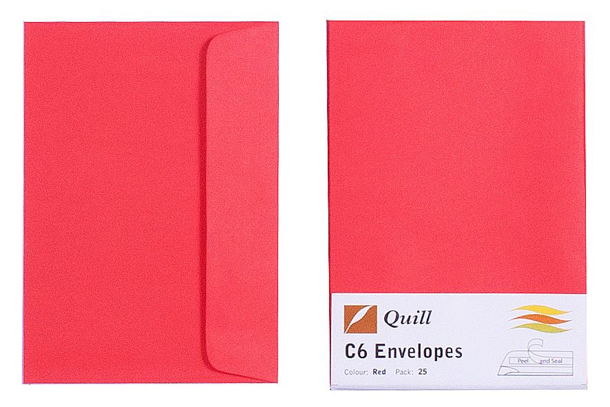 ENVELOPE QUILL C6 80GSM RED PK25