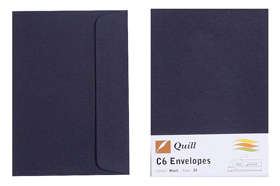 ENVELOPE QUILL C6 80GSM BLACK PK25