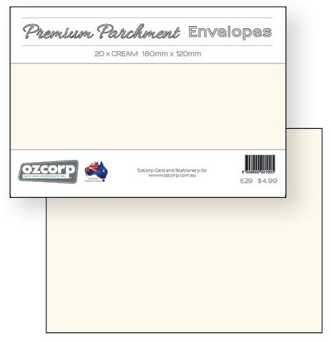 SP- ENVELOPE OZCORP C6 18X12CM PREMIUM PARCHMENT CREAM PK20