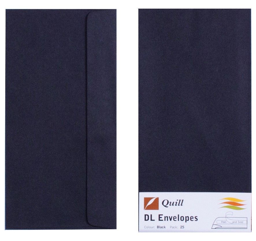 ENVELOPE QUILL DL 80GSM BLACK PK25