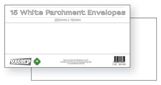 SP- ENVELOPE OZCORP DL 22X11CM PREMIUM PARCHMENT WHITE PK15